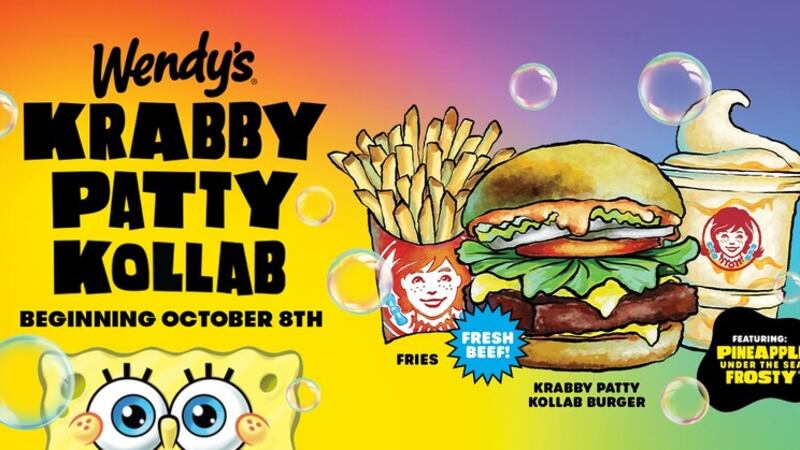 Wendy's Krabby Patty Kollab meal featuring burger and Pineapple Under the Sea Frosty